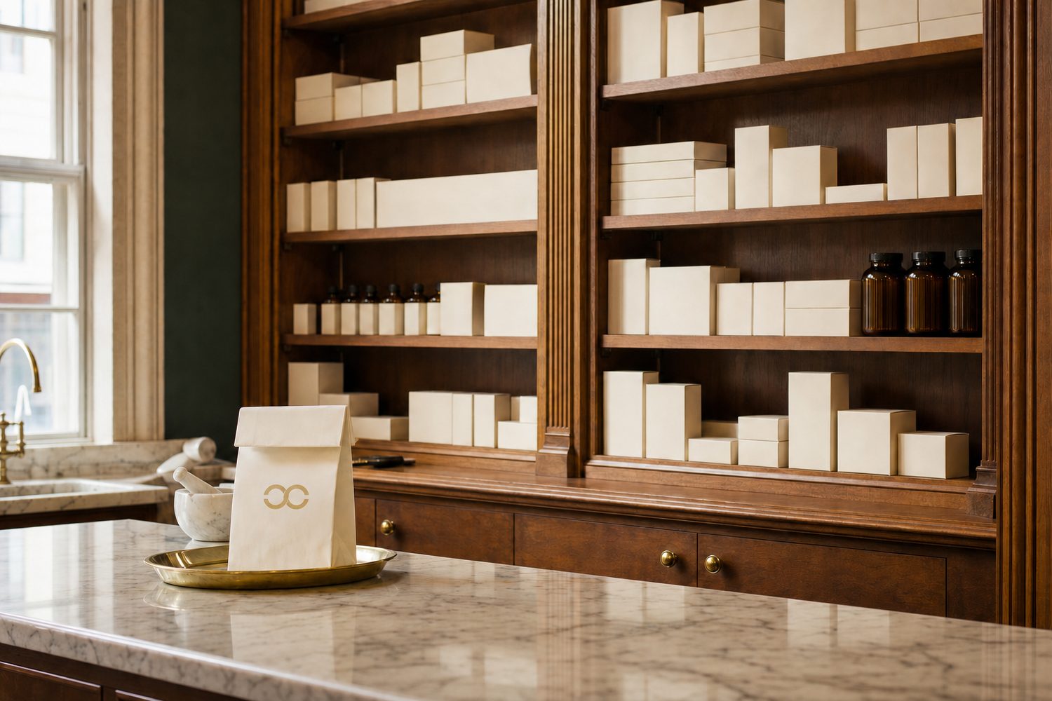 The in-house pharmacy at 82 Harley Street (illustrative)