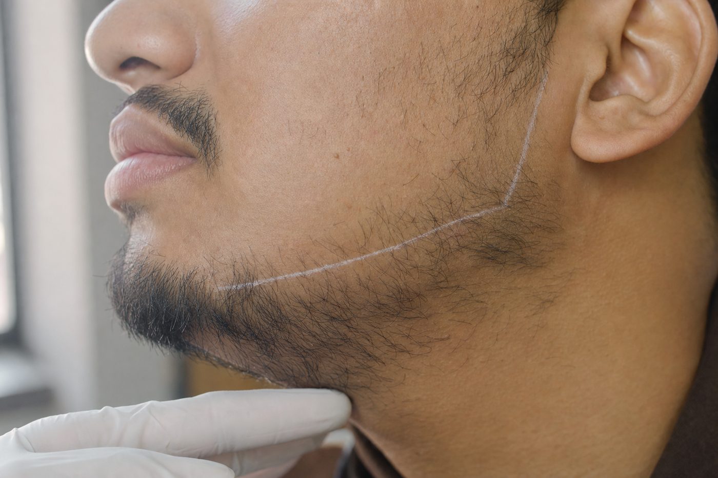 Beard design line drawn along the jaw