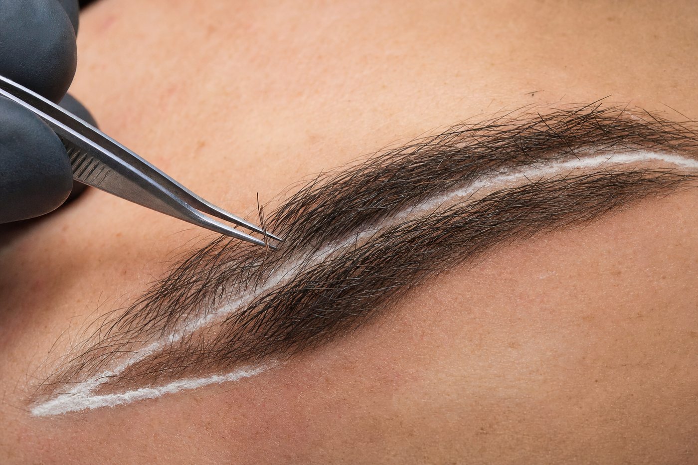 A single follicular graft placed along a drawn brow line