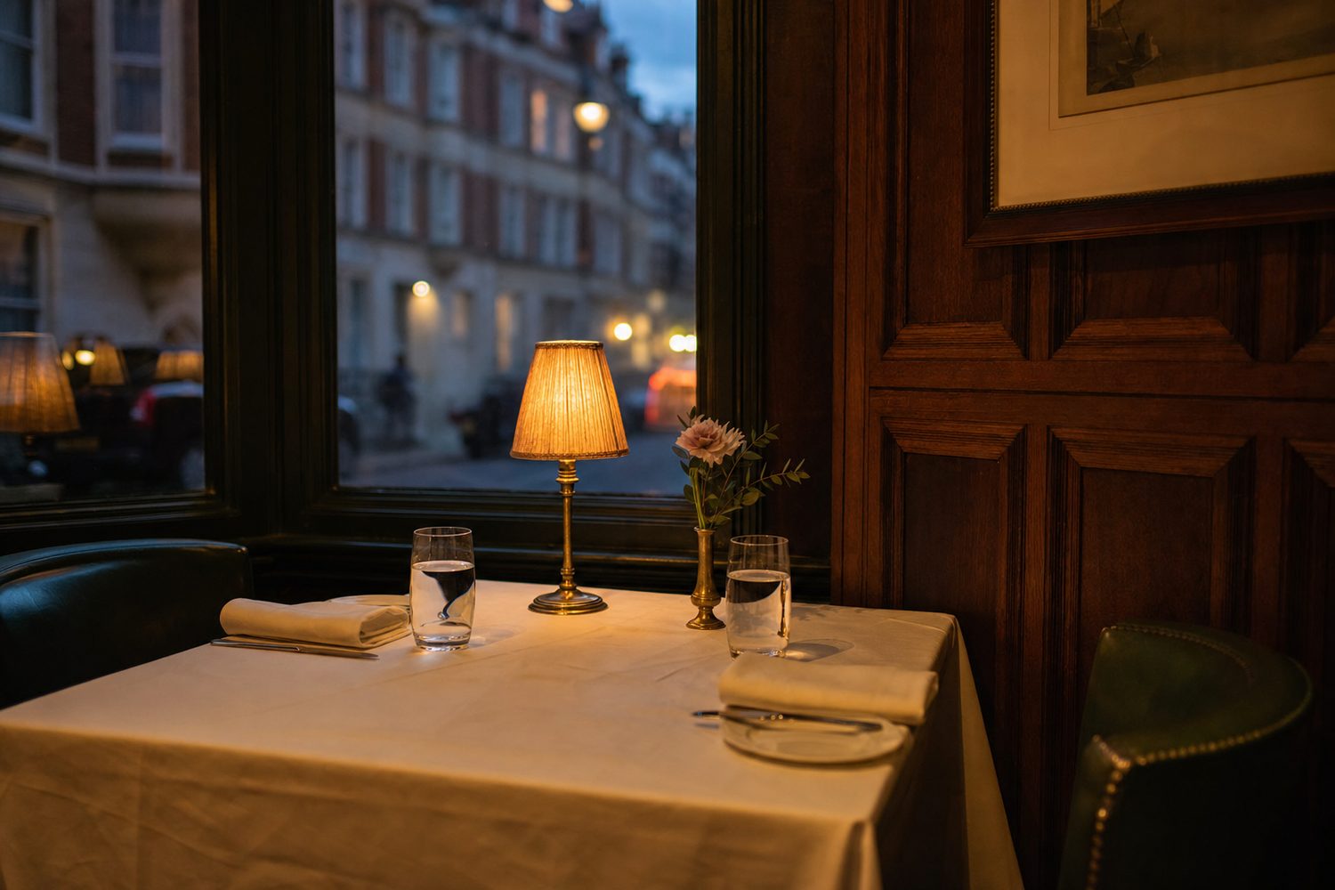 A quiet Marylebone restaurant table in the evening