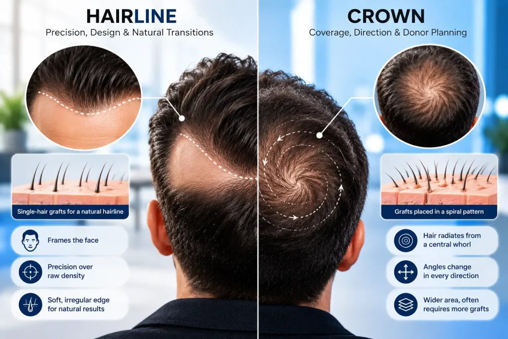 Hairline vs crown hair transplant — City Clinics London