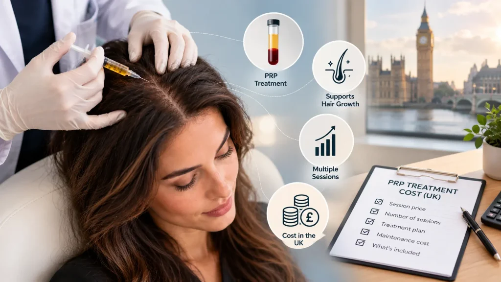 PRP hair treatment cost in the UK: consultation and platelet-rich plasma treatment